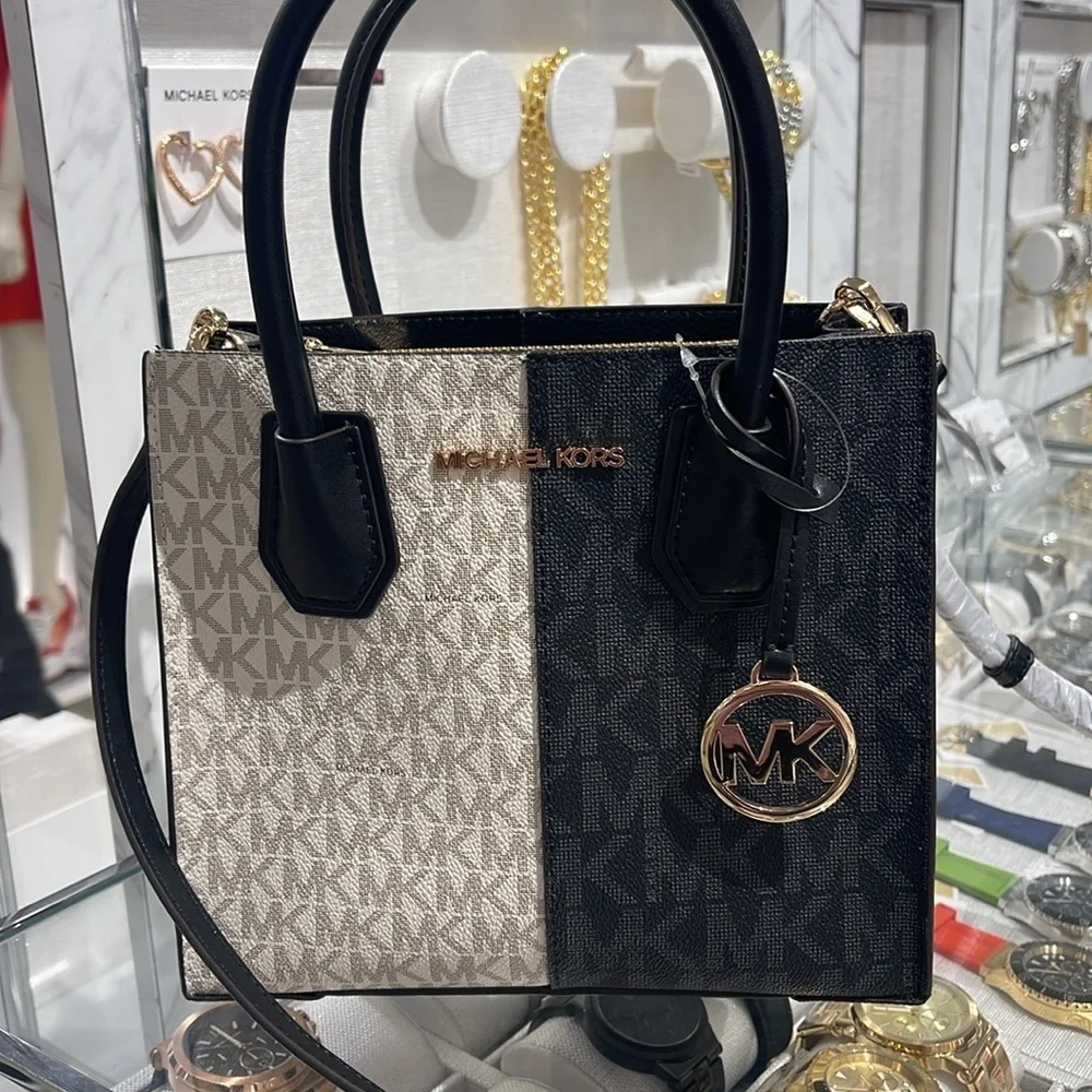 Michael Kors Mercer Medium Two-Tone Logo Crossbody Bag Black Multi